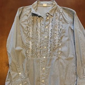 J. Crew Black and White Striped Button Down Shirt